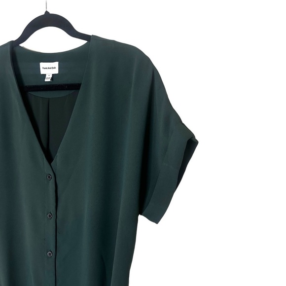 Frank And Oak GREEN Button Down Short Sleeve Mini Dress with Front Tie - Picture 5 of 11